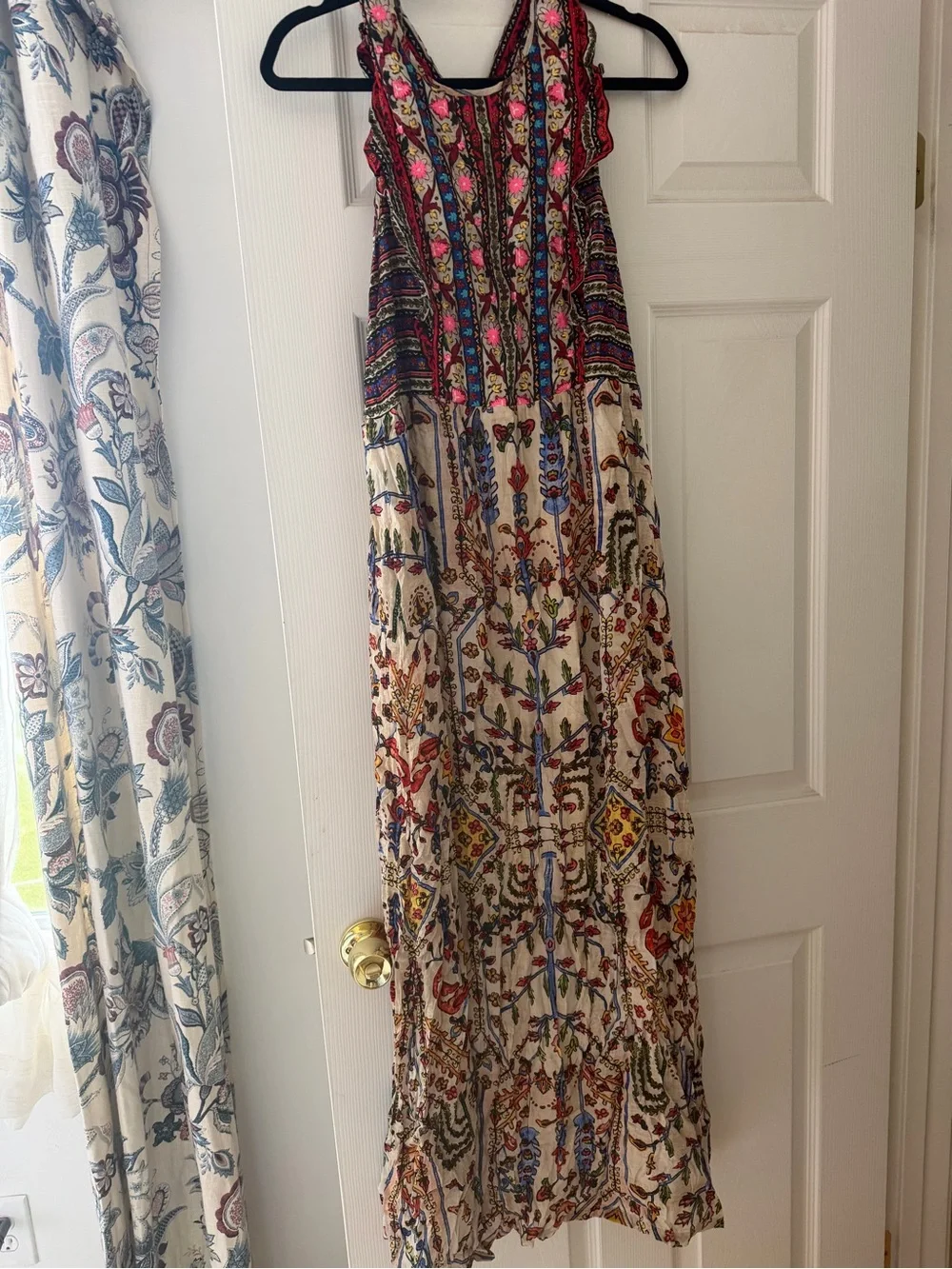Boho Floral Maxi Dress in Cream with Multicolor Embroidery - Picture 1 of 3